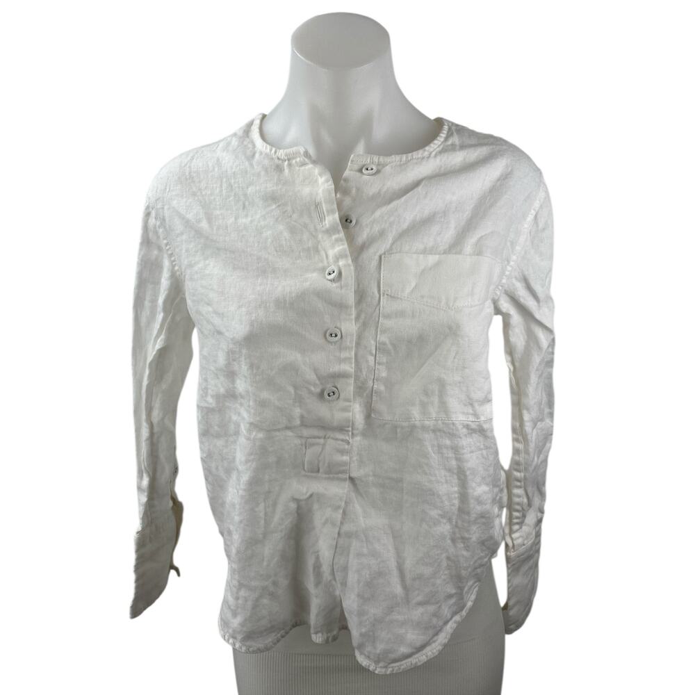 Everlane 100% Linen Womens White Button Pockets Long Sleeve Shirt Top Size XXS